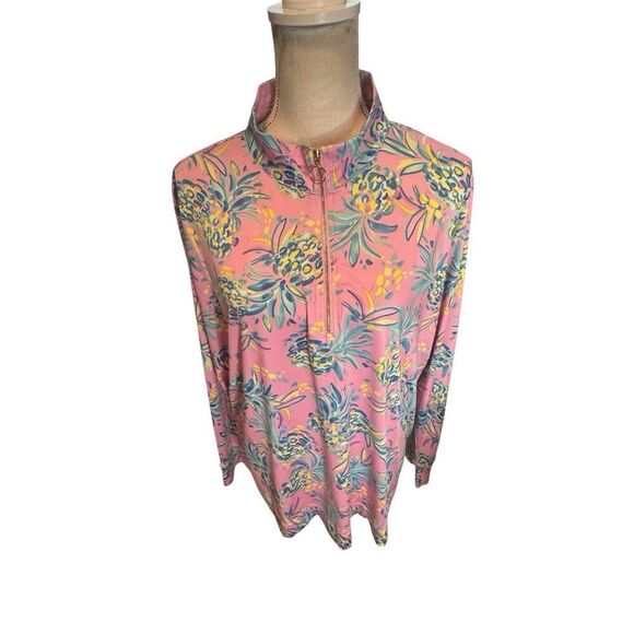 Stella Parker Womens Long Sleeve Active Top Pink Pineapple Half Zip  XL - Picture 1 of 4